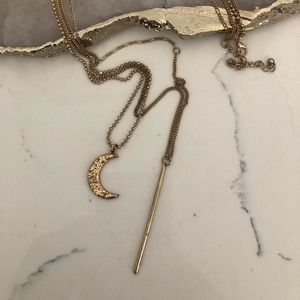 Long layered necklace with bar and moon